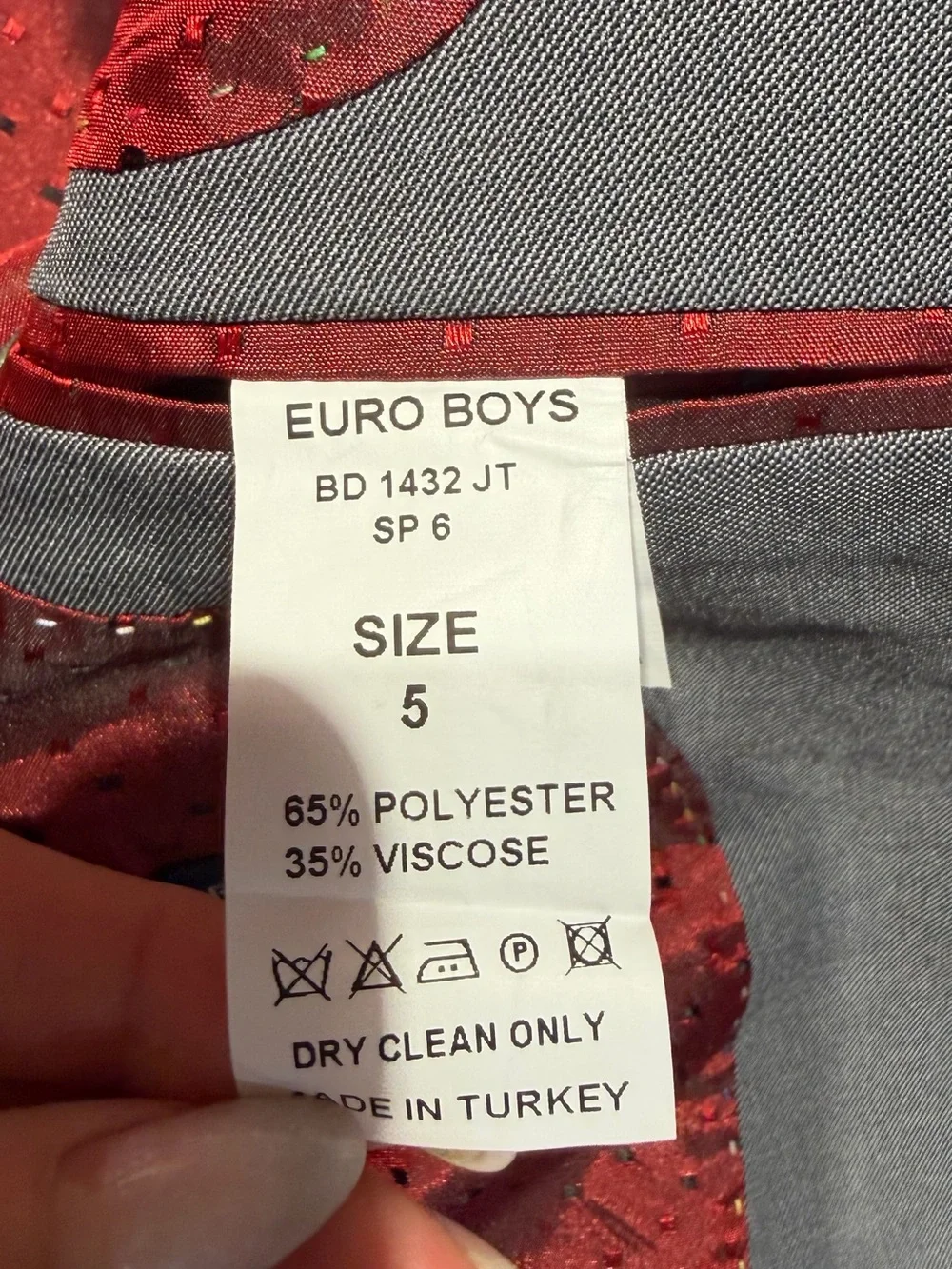 Euro Boss Gray Boys' Blazer with Red Lining